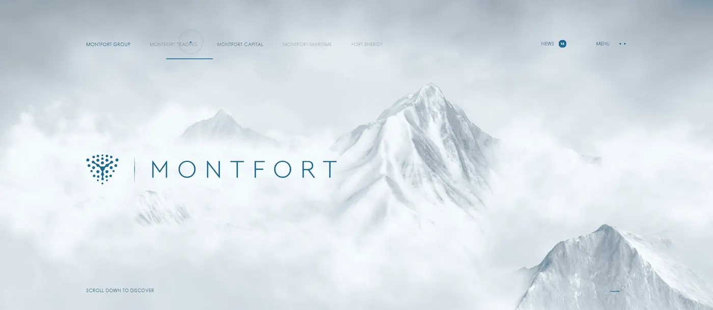 Screenshot of a scroll-triggered section on mont-fort.com with bold typography and timed reveals